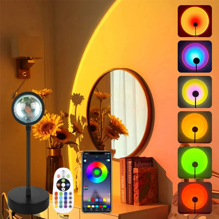 USB LED Projector Night Lights RGB Sunset Atmosphere Night Lamp with Remote for Bedroom Broadcast Photography Background Decor